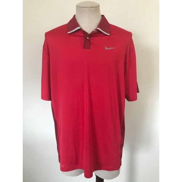 NIKE TIGER WOODS Collection Polo Golf Shirt Mens Large Red Burgundy Dri-Fit - Picture 1 of 8